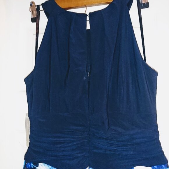 NWT SLNY A-Line Dress Blue Size 10 Halter Floral Pleated Mini $119 - Picture 3 of 11